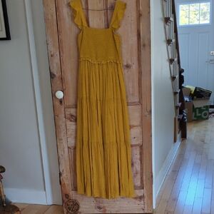 Nanette Lepore Mustard Yellow Tiered Maxi Dress with Ruffled Straps